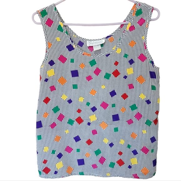 Impressions Retro Houndstooth Print Short Sleeve Vintage Top, Size Small - Picture 1 of 7